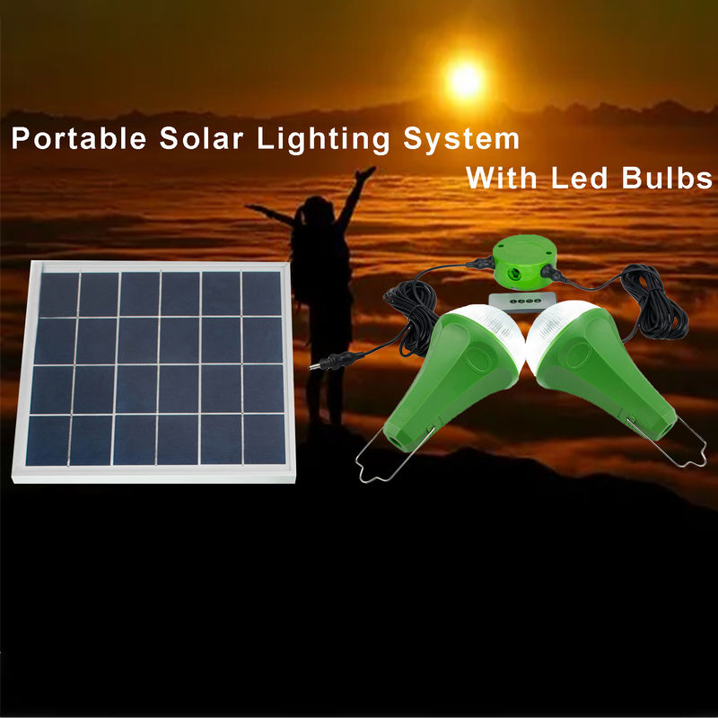 کیت های لامپ خورشیدی CE ROHS 10W 5V 2pcs*3W Bulb Solar with Mono Solar Panel