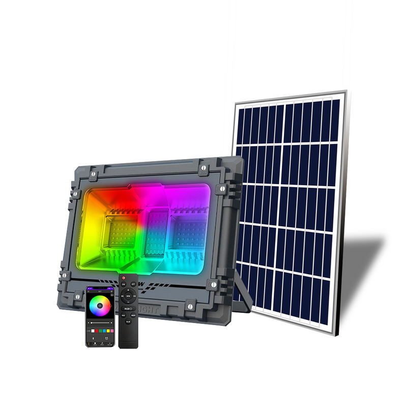چراغ خیابانی خورشیدی فوق‌العاده روشن نور خورشیدی قدرتمند RGB LED Flood Light در فضای باز با کنترل از راه دور