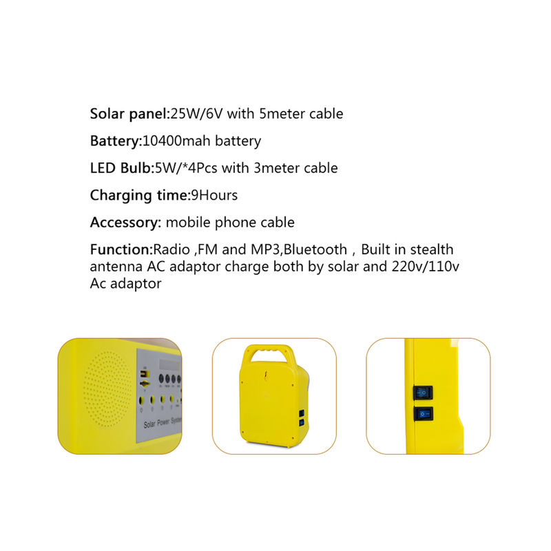 سیستم روشنایی خورشیدی خانه متحرک 25 وات با پورت شارژ رادیویی USB SRE-6828 3 عدد
