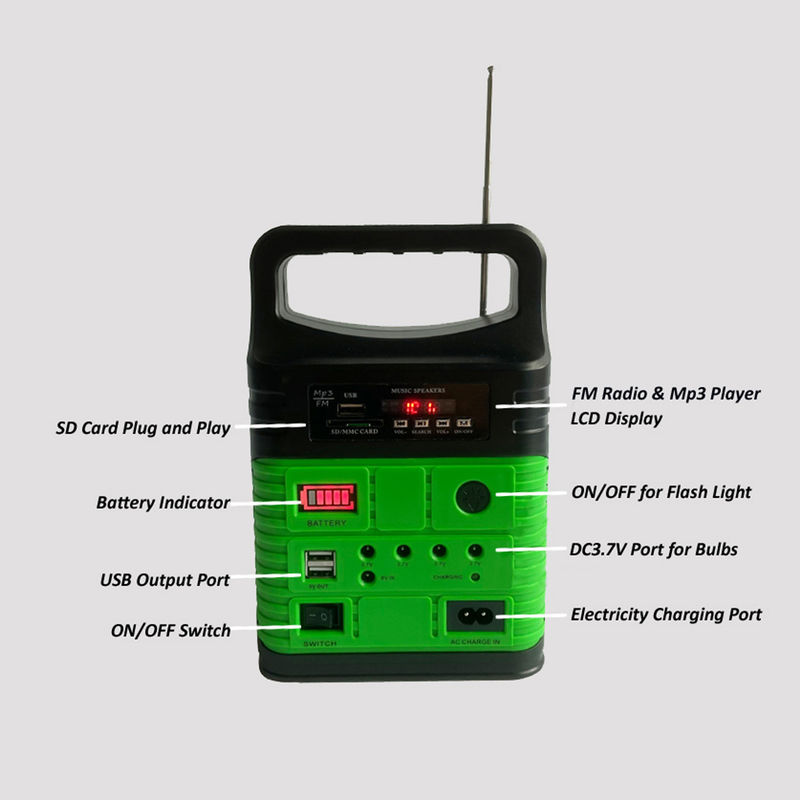 کیت سیستم انرژی خورشیدی قابل حمل 7500mah با رادیو FM داخلی MP3 Mini Camping در فضای باز